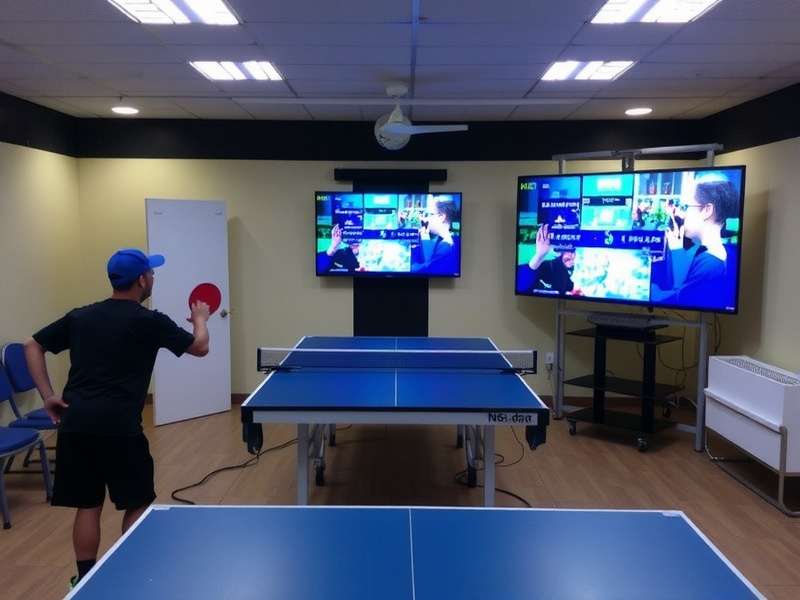 Indian Table Tennis Academy video analysis Indian Table Tennis Academy video analysis room with coach and computer