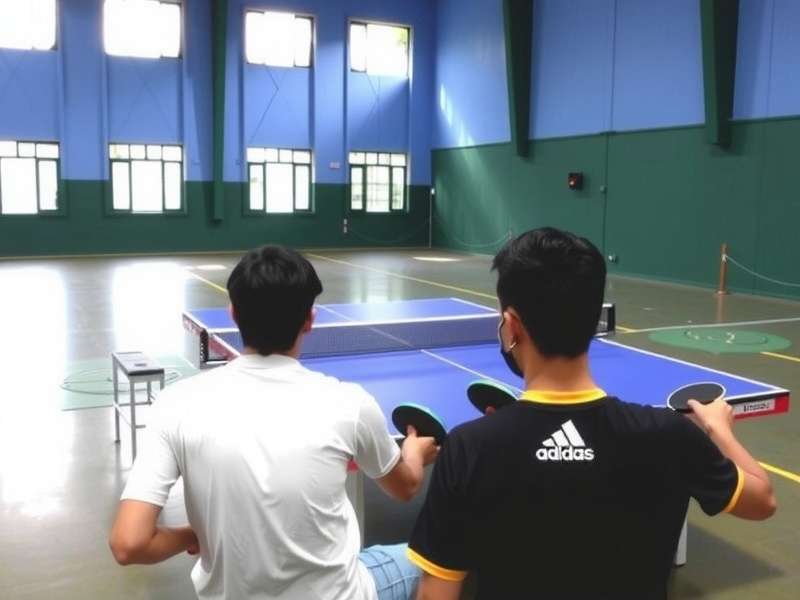 Indian Table Tennis Academy playing courts Indian Table Tennis Academy international standard courts with players